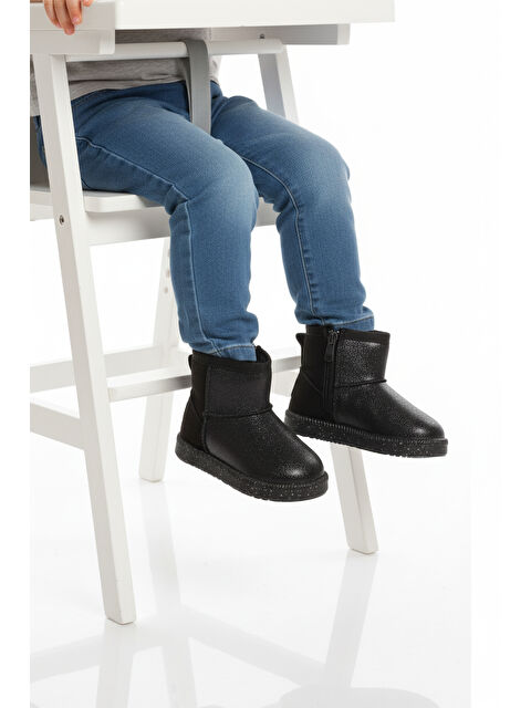 Ayakmod Siyah Simli İçi Kürklü Fermuarlı Bebek Bot 1212 B - S000504293-37431