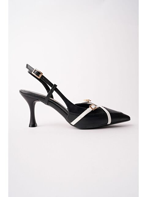 Muggo İCONS Sivri Burun Arkası Açık Kemer Detaylı İki Bantlı Kadın Topuklu Ayakkabı - S000517412-37424