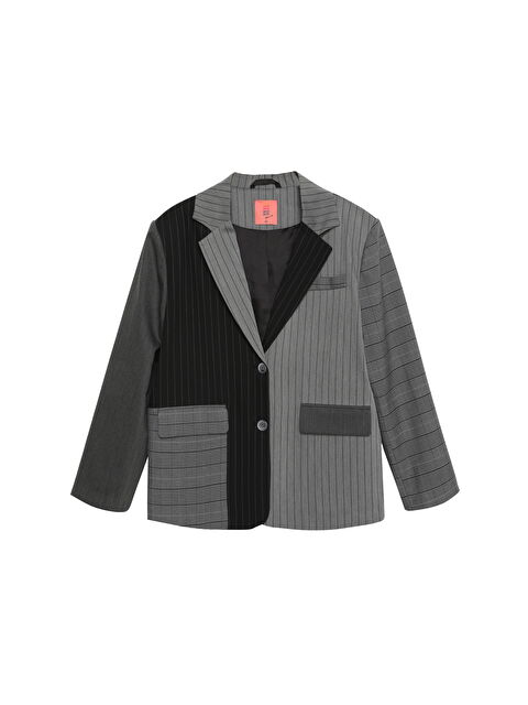 QUZU Çizgi Matchli Kruvaze Yaka Blazer Ceket Antrasit - S000334200-29666