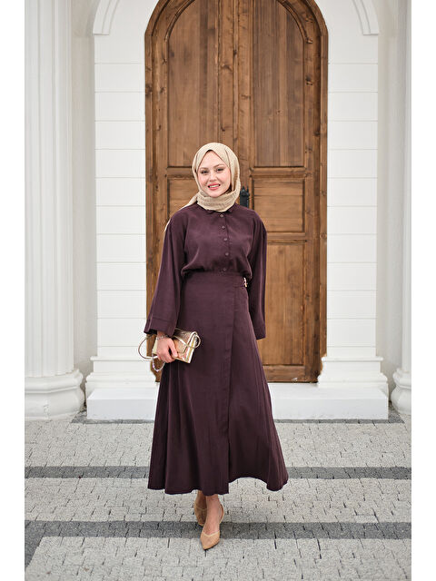 Locco Moda Kadın Gold Kemer Detay Gömlekli Takım Mürdüm - S000511208-20036