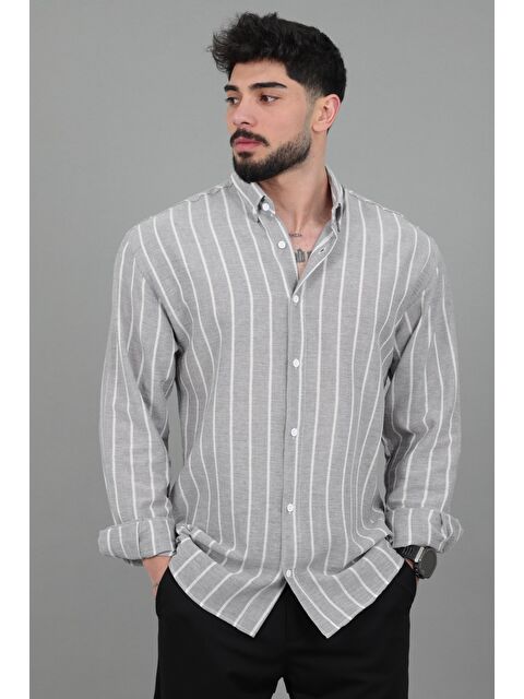 Stilkombin Şile Çizgili Oversize Uzun Kol Yazlık Gömlek MRS 226_40418