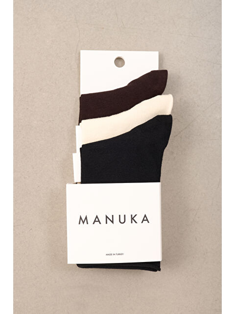 Manuka 3'Lü Set Çorap Kahverengi-Bej-Siyah - S000485996-06