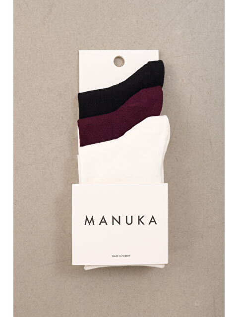 Manuka 3'Lü Set Çorap Siyah-Bordo-Ekru - S000485996-37425