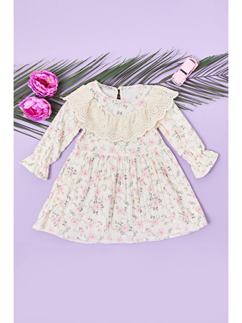 Fullamoda %100 Pamuk Çiçekli Dantelli Kız Çocuk Elbise - S000503304-20024