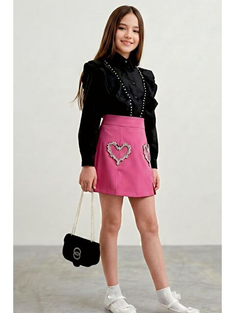 Riccotarz Kız Çocuk Kristal Taşlı Kalp Figürlü Pembe Etekli Takım - S000521236-20024