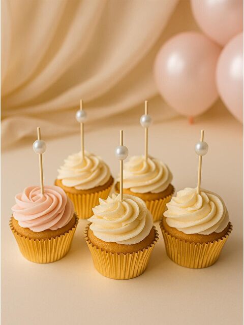 Parti Adresi İncili Kürdan Süslü Dekoratif Cupcake Kürdanı Beyaz 12'li - S000522809-20063