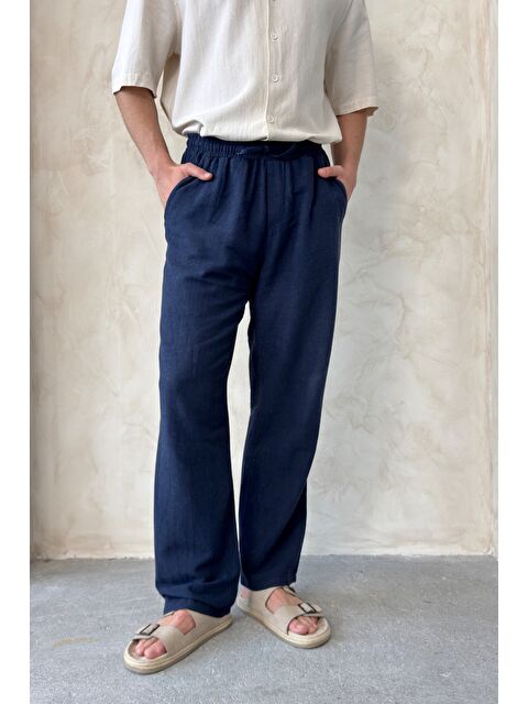 HYMAN Erkek Beli Lastikli Baggy Kalıp Keten Pantolon - S000515553-21164