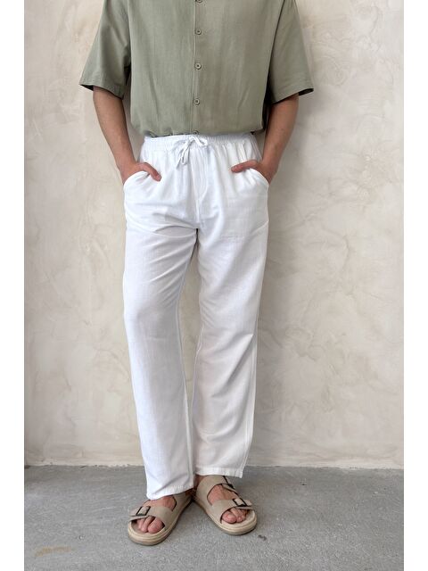 HYMAN Erkek Beli Lastikli Baggy Kalıp Keten Pantolon - S000515553-20063