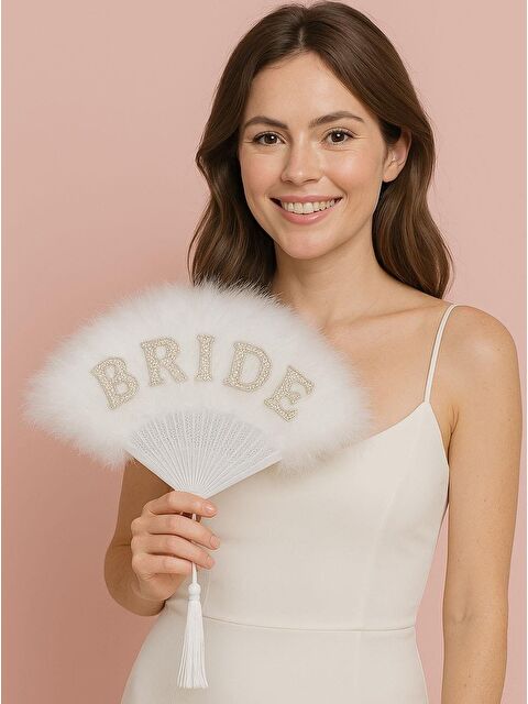 Parti Adresi Bride Yazılı Tüylü Gelin Yelpaze Bekarlığa Veda Partisi Kostüm Aksesuarı Beyaz - S000522822-20063