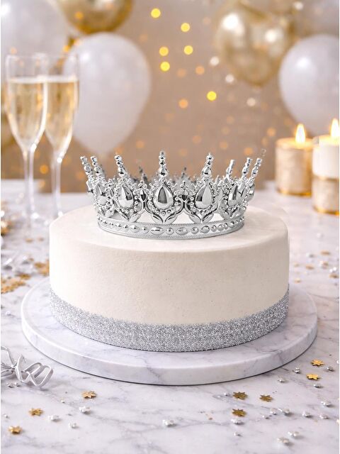 Parti Adresi Pasta Üstü Tacı Mika Doğum Günü Taç Gümüş - S000522821-18105