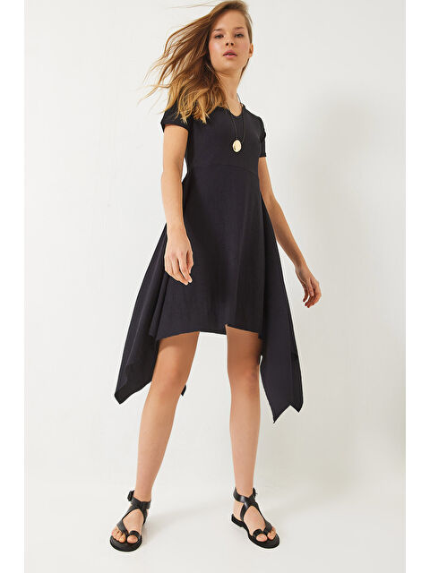 SHADE Kadın Asimetrik Kesim Kısa Kollu V Yaka Bürümcük Elbise - S000376427-19351