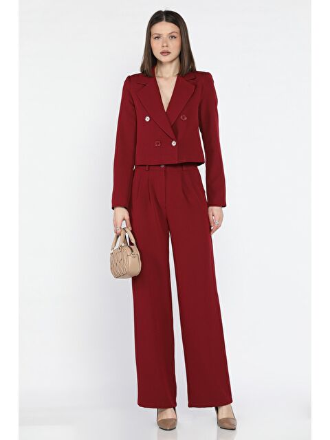 Gülseli Kadın Dört Düğmeli Blazer Ceket Palazzo Pantolon İkili Takım - S000373135-19951
