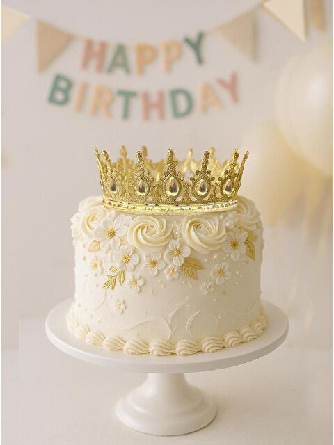 Parti Adresi Pasta Üstü Tacı Mika Doğum Günü Taç Gold - S000522824-20076