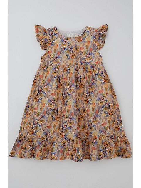 Breeze Kız Çocuk Saten Elbise Çiçek Desenli Arma Detaylı Arkası Fermuarlı Karışık Renk (4-9 Yaş)