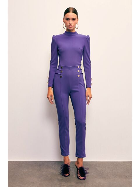 SATEEN Düğme Detaylı Pantolon - Mor - S000323791-20042