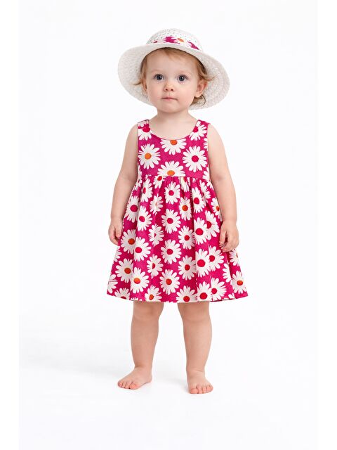 Chicsy Baby Tatlı Kız Bebek Papatya Desenli Tarz Elbise Şapkalı Yazlık Kombin