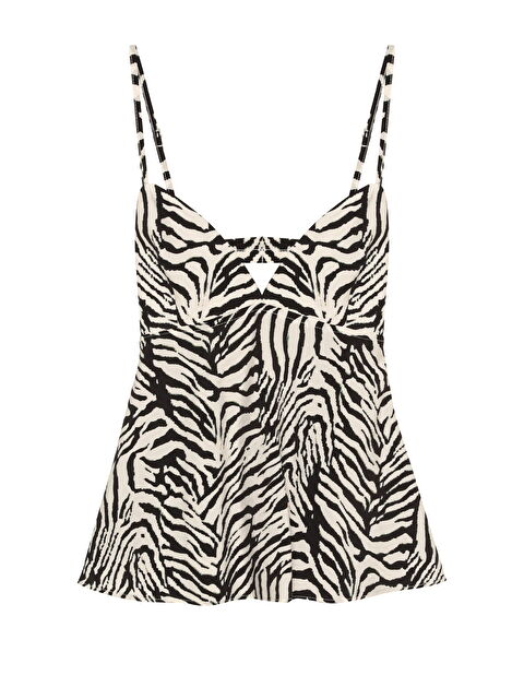 QUZU Zebra Desenli Sırt Dekolteli Askılı Bluz Siyah - S000334212-19351