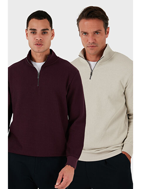 Buratti Pamuklu Regular Fit Yarım Fermuarlı Dik Yaka 2'li Paket Sweat 5905716S2 - S000463617-37631