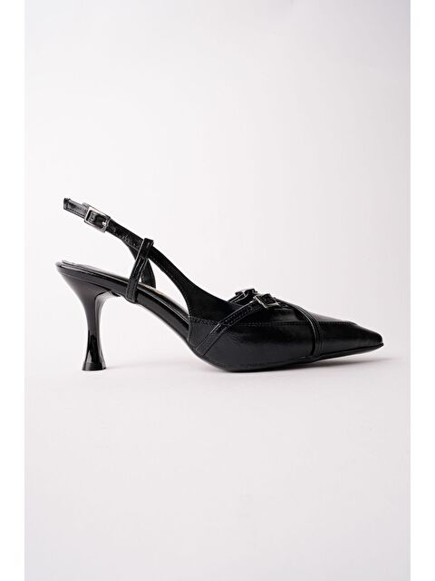 Muggo İCONS Sivri Burun Arkası Açık Kemer Detaylı İki Bantlı Kadın Topuklu Ayakkabı - S000517412-19351