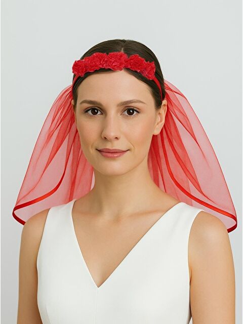 Parti Adresi Kına Gecesi Duvaklı Taç Bekarlığa Veda Parti Tacı Kırmızı - S000522830-20045