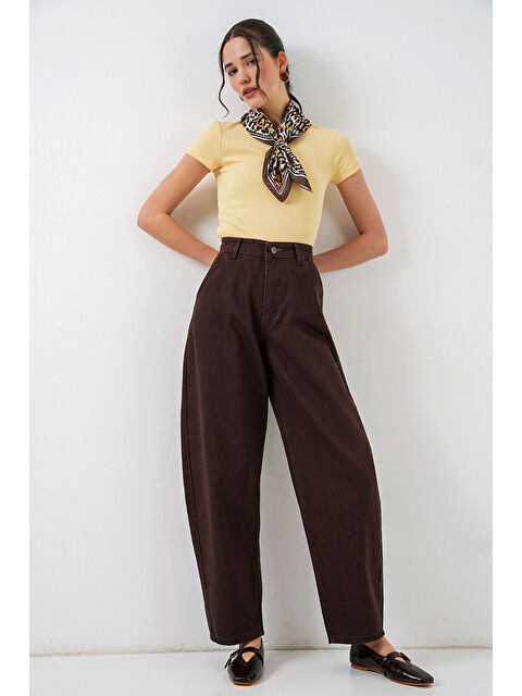 Bigdart 6689 Kadın Yüksek Bel Baggy Jean Pantolon - Kahverengi