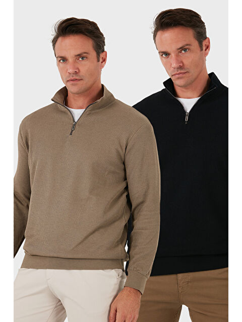 Buratti Pamuklu Regular Fit Yarım Fermuarlı Dik Yaka 2'li Paket Sweat 5905716S2 - S000463617-5478