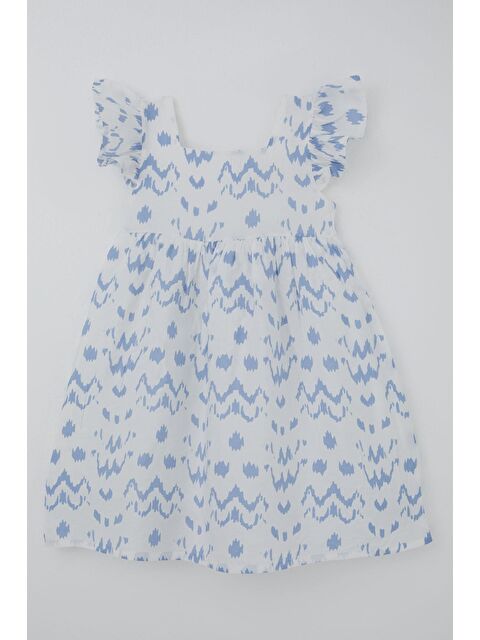 Breeze Kız Çocuk Elbise Desenli Arka Kısmı Fermuar Detaylı Beyaz (8-12 Yaş)