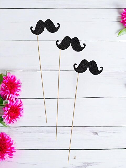 Parti Adresi Bıyık Şeklinde Simli Çubuklu Bekarlığa Veda Partisi  Aksesuarı Siyah 6'lı - S000522832-19351