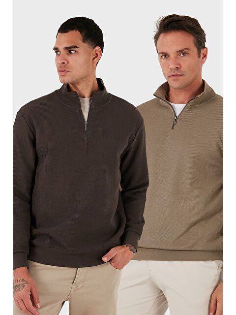 Buratti Pamuklu Regular Fit Yarım Fermuarlı Dik Yaka 2'li Paket Sweat 5905716S2 - S000463617-5199