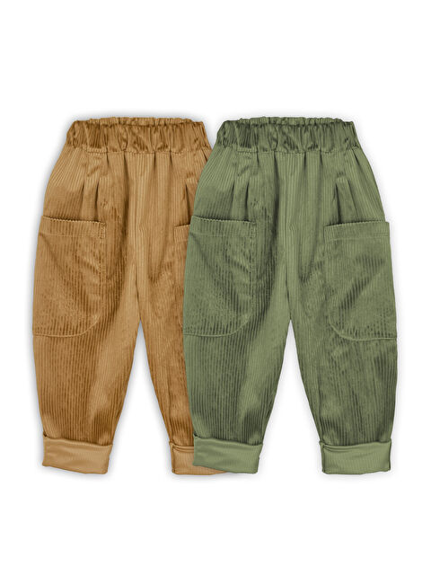Catz Kids 2'li Paket Yumuşak Kadife Boyfriend Pantolon ( Haki&Camel ) - S000317911-250