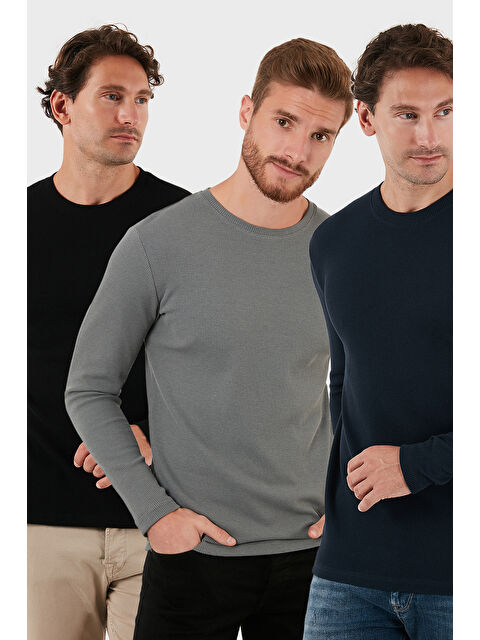Buratti Pamuklu Bisklet Yaka Slim Fit Basic 3'lü Paket Sweat 5905073S3 - S000463618-37661
