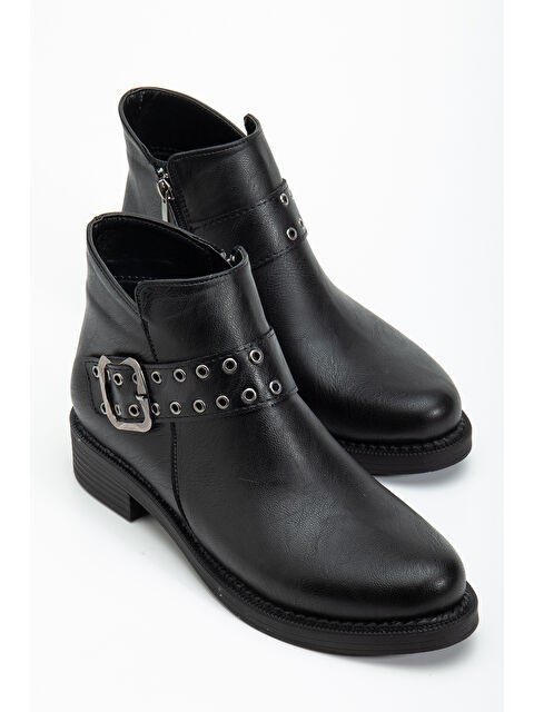 TONNY BLACK Kadın Siyah Cilt Kalın Termo Taban Kemer Toka Detaylı Fermuarlı Bot - S000493810-14430