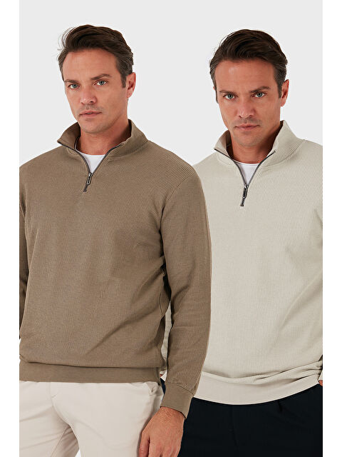 Buratti Pamuklu Regular Fit Yarım Fermuarlı Dik Yaka 2'li Paket Sweat 5905716S2 - S000463617-26429