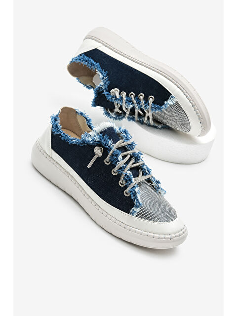 TONNY BLACK Kadın Lacivert Poli Taban Denim Kumaş Taşlı Bağcıklı Spor Ayakkabı - S000493822-21164