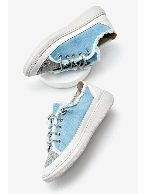 TONNY BLACK Kadın Bebe Mavisi Poli Taban Denim Kumaş Taşlı Bağcıklı Spor Ayakkabı - S000493822-3642