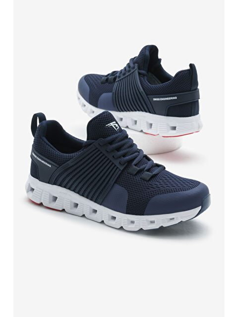 TONNY BLACK Unisex Lacivert Tasarım Termo Taban Şeritli Nefes Alabilen Kumaş Bağcıklı Spor Ayakkabı - S000493821-21164