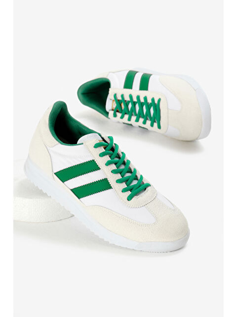 TONNY BLACK Unisex Beyaz Yeşil Termo Taban Çift Şeritli Bağcıklı Spor Ayakkabı - S000493820-37251