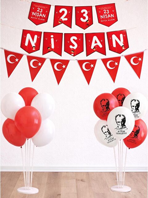 Parti Adresi 23 Nisan Flama Bayrak Balonlu Dekorasyon Seti - S000532147-20045