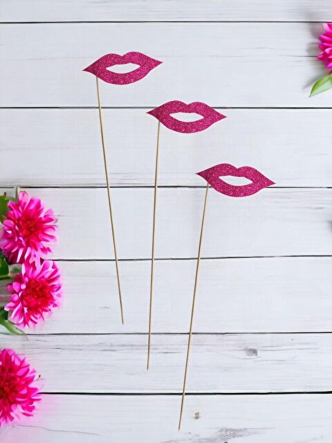 Parti Adresi Dudak Şeklinde Simli Çubuklu Bekarlığa Veda Partisi Aksesuarı Fuşya 6'lı - S000522845-18686