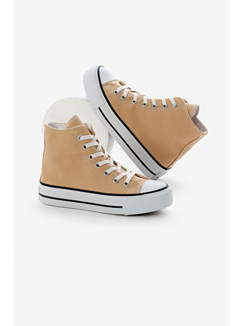 TONNY BLACK Kadın Bej Termo Kalın Taban Bağcıklı Uzun Keten Spor Ayakkabı - S000493809-19928