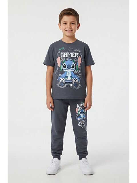 Cansın Mini Gri Gamer Karakter Baskılı Tişörtlü Erkek Çocuk Eşofman Takımı 23876