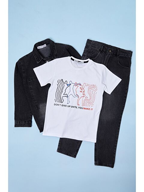 Fullamoda Düğmeli Polo Yaka  Erkek Çocuk Jean 3 Lü Takım - S000508378-19351