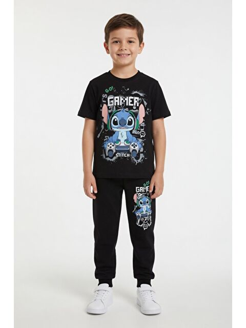 Cansın Mini Siyah Gamer Karakter Baskılı Tişörtlü Erkek Çocuk Eşofman Takımı 23874