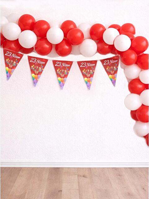 Parti Adresi 23 Nisan Kırmızı Beyaz Balon Zinciri ve Flama Seti - S000532148-20045