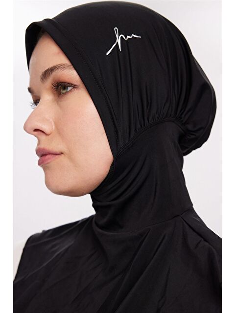 Haşema Gri Logo Detaylı Siyah Tesettür Yüzücü Bonesi 1006 - S000387840-37430