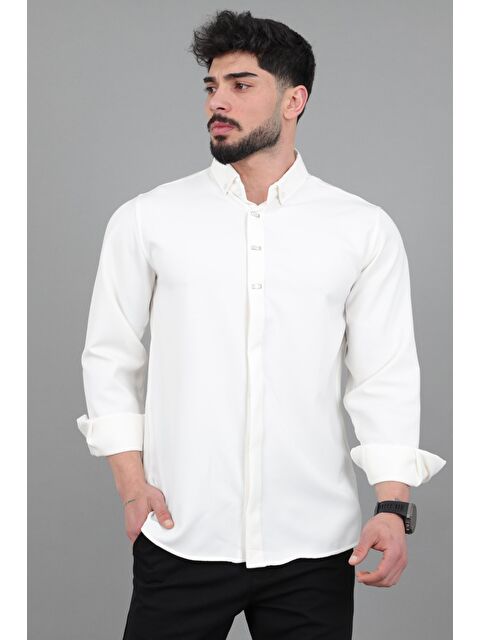 Stilkombin Düğme Detay Premium Yazlık Uzun Kol Gömlek QCM 6727_40419