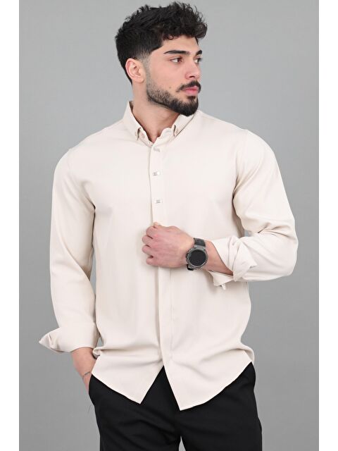 Stilkombin Düğme Detay Premium Yazlık Uzun Kol Gömlek QCM 6727_40419