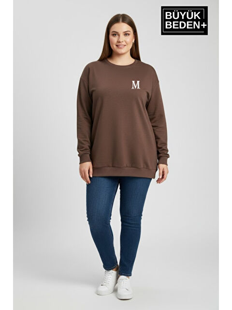 Süperlife Kadın Büyük Beden M Baskılı Bisiklet Yaka ince Sweatshirt SPR26BSWK956-13