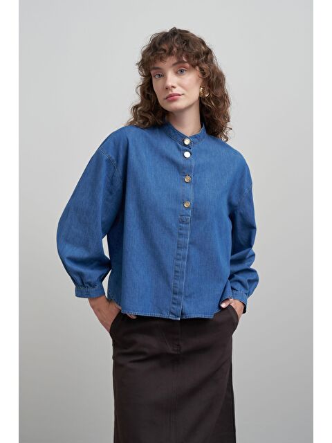 ALLDAY Açık Mavi-Gold Dügmeli Denim Gömlek - S000501028-17437