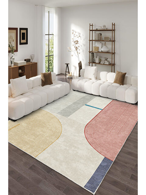 Homefesto Dekoratif Özel Tasarım Yıkanabilir İnce Kaymaz Tabanlı Modern Halı KECE FR49 - S000354139-26411